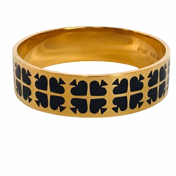 Kate Spade Play Your Cards Right Bangle Bracelet Black Goldtone - Picture 3 of 8